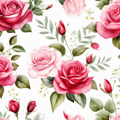 Rose flowers watercolor seamless patterns background