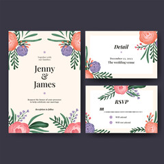 Fototapeta na wymiar watercolor floral wedding invitation template design