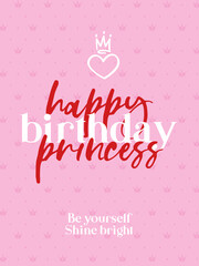 Happy birthday pink greeting card template, barbie style