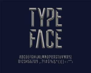 3D emboss Condensed Designer font set in vector format