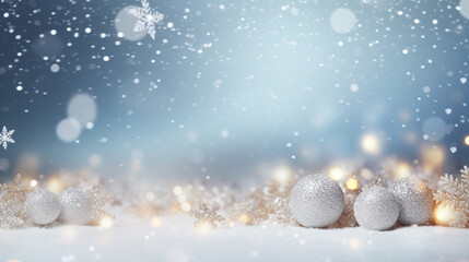 christmas background with snow and snowflakes. Generative Ai. 