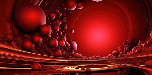 Abstract red background or banner with spheres and circles and texture.  Generative AI.