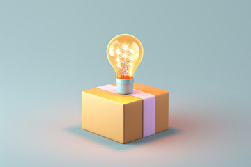 Minimalist 3D Icon: Idea with Lamp and Box Below