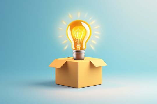 Minimalist 3D Icon: Idea with Lamp and Box Below