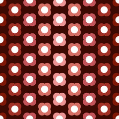 Seamless pattern with mid-century style flowers in gradient of red colors. The gradient makes fun visual vertical stripes effect.