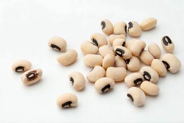 close up of black eyed peas isolated on white background.