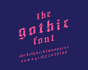 Cut Half Gothic font set in vector format. Slanted version