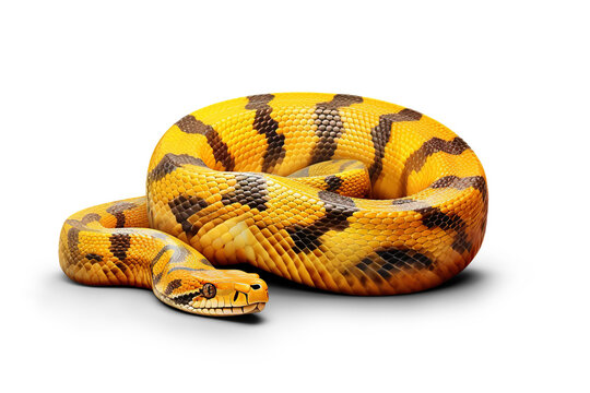 Yellow python snake. Ai art. Cutout on transparent