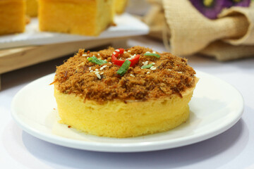 piece of cake on a plate. Beef floss Sponge Cake