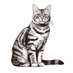 a tabby cat sitting illustration isolated on white