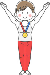 金メダルをかけた、男性の体操選手のイラスト