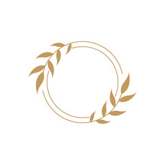 Logo Design Leaf flower with circle for wedding, logo design leaf flower ornament circle