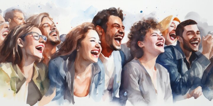 illustration of crowd of laughing people, generative AI