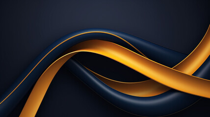Intricate Navy Blue and Golden Knot Unveiled on Abstract Backdrop, Exquisite 3D Rendering of Intertwined Curvilinear Form, Futuristic Loop for Enchanting Banner, Sign Design, Opulent Modern Cover