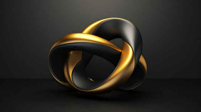 Black and Gilded Knot Unveiled Enigmatic Abstract Backdrop, Exquisite 3D Rendering of Intertwined Curvilinear Form, Futuristic Loop for Captivating Banner and Sign Design, Opulent Cover Template