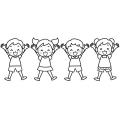 両手を上げている笑顔の子どものイラストセット