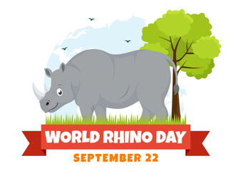 World Rhino Day Vector Illustration on 22 September for Lovers and Defenders of Rhinos or Animal Protection in Flat Cartoon Hand Drawn Templates