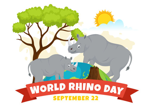 World Rhino Day Vector Illustration on 22 September for Lovers and Defenders of Rhinos or Animal Protection in Flat Cartoon Hand Drawn Templates