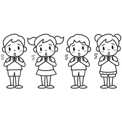 心配そうな表情の男の子と女の子のイラストセット