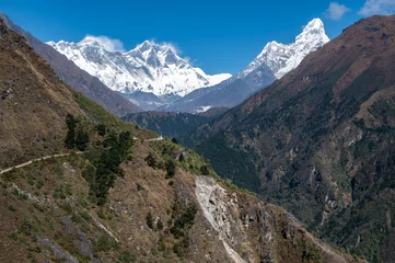 Foto auf Acrylglas Ama Dablam Beautiful view of Mt.Everest, Mt.Lhotse and Mt.Ama Dablam seen from the area nearly Namche Bazaar, Nepal.