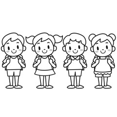 ランドセルを背負って立つ女の子と男の子のイラストセット