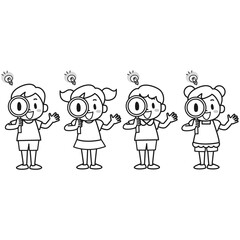 虫メガネをのぞいて発見があった子供のイラストセット