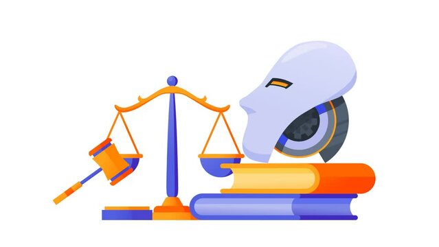 AI Ethics and Law Policy Regulation Animation Concept Robot Judge Hammer and Scale Law Artificial Intelligence Moral Ethic Motion Graphics Video