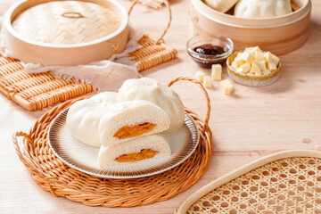 Baozi or Chinese Steamed Buns is a type of yeast-leavened filled bun in various Chinese cuisines.