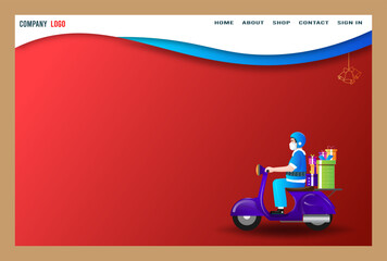 Christmas landing page with Santa Claus and gift box for posters, banners, brochure and other winter events. Vector illustration EPS10