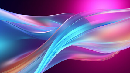 Obraz premium Luminous Fusion 3D Translucent Glass Ribbons Merge with Dynamic Holographic Waves on a Serene Magenta Abstract Canvas, Creating an Enchanting Banner Background and Wallpaper