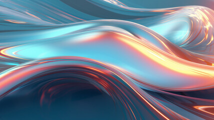 Metallurgic Symphony 3D Translucent Ribbons and Dynamic Holographic Waves Converge on an Enigmatic Abstract Canvas, Crafting a Captivating Metallic Banner Background and Wallpaper