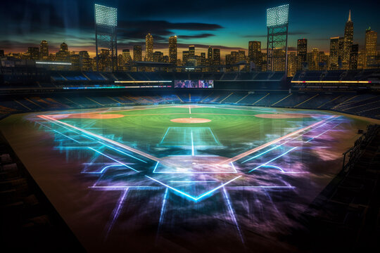 Baseball Field Stadium Night Hologram Lights Futuristic Technology