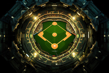 Baseball Field Fractal From Above Kaleidescope Industrial Warehouse Lights Night Circuit Technology