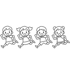 笑顔で走る女の子と男の子のイラストセット