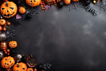 Halloween background with pumpkins and spider web