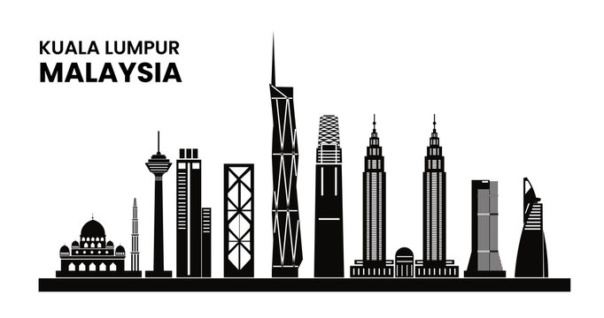 Vector City of Kuala Lumpur Malaysia famous landmarks background