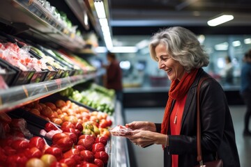 Smiling mature woman shopping for food at a supermarket 