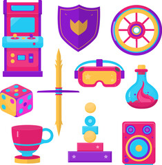 10 video games icon illustrations set isolated on the white background