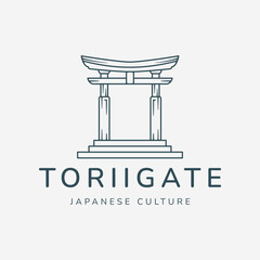torii gate logo line art vector illustration template design