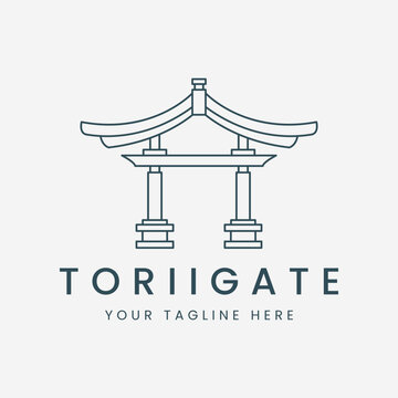 logo torii gate line art vector illustration template design