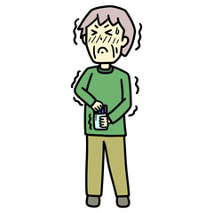 握力が低下した高齢男性　イラスト