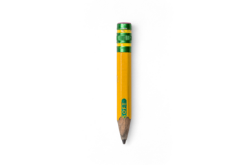 Well worn Used up Short No.2 Yellow Pencil Isolated with Transparent shadow Top Down Flat Lay