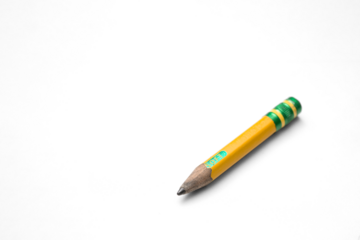 Well worn Used up Short No.2 Yellow Pencil Isolated with Transparent shadow at an angle