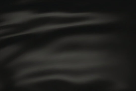 Close-up texture of black silk. Black fabric smooth texture surface background. Smooth elegant dark silk in Sepia toned. Texture, background, pattern, template. 3D vector illustration.