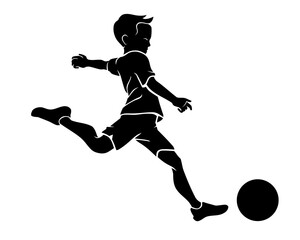Young Boy Playing Soccer, Kick Ball Silhouette