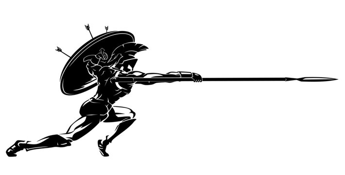 Spartan Spear Piecing Battle Action, Shadowed Illustration