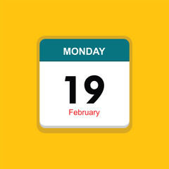 february 19 monday icon with yellow background, calender icon