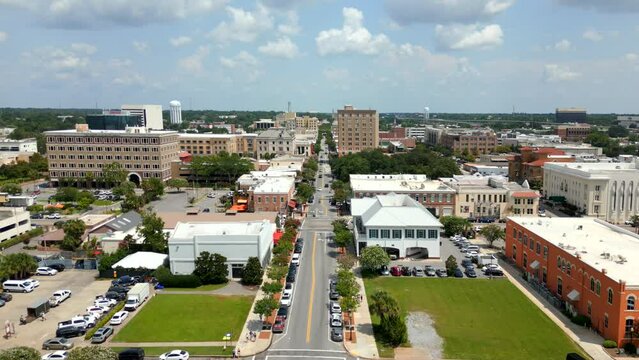 Aerial video Palafox Street Downtown Pensacola Florida USA
