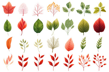 Obraz premium Set of isolated multi color of leaves on white background. Generative ai.