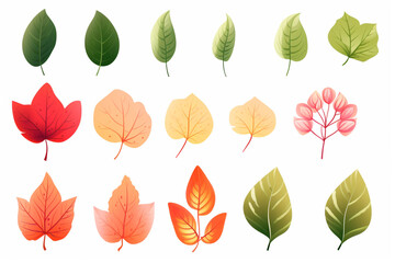 Obraz premium Set of isolated multi color of leaves on white background. Generative ai.